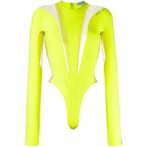 NWOT Mugler sheer-panels long-sleeved neon bodysuit Size 38/ US 4